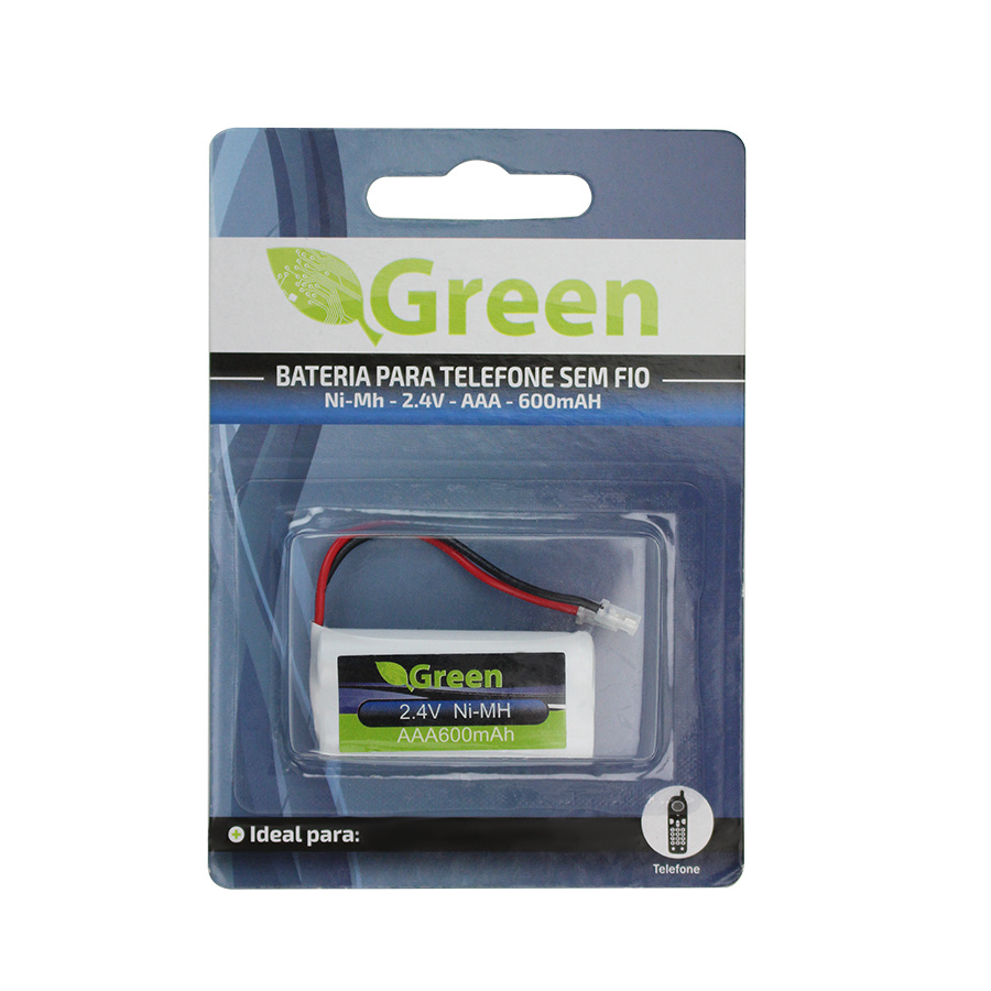 Bateria green aaa com plugue universal 600mah 2.4v