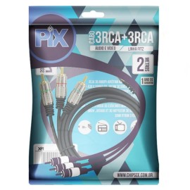 Cabo 3 RCA + 3 RCA Plug Metal Fitz - 2 Metros - Pix