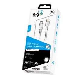 Cabo ELG USB Tipo C para Lightning 3A 15W - 2 Metros - TCL20 Branco