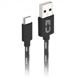 Cabo USB x USB-C, C3 Plus, 1m, Nylon, Preto/Cinza - CB-C11GBK