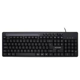  Teclado Multimdia Office USB Preto com Apoio para Smartphone