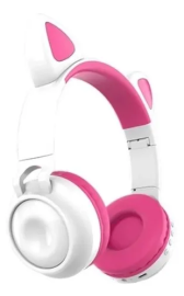 Fone De Ouvido Orelha De Gato Bluetooth - Rosa/Branco ZW-028