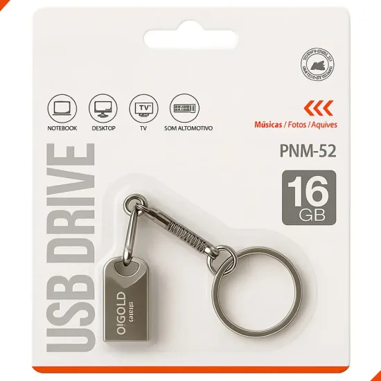 Pendrive a'GOLD 16GB USB 2.0 Metal Prateado com Chaveiro Modelo PNM-52