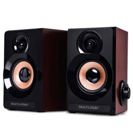 Caixa de Som Multilaser 2.0 6W RMS com Acabamento em Madeira  SP261
