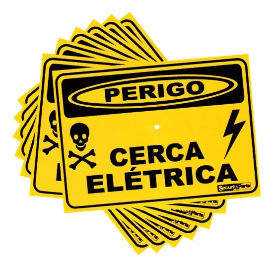 Placa De Advert�ncia Perigo Cerca El�trica Alum�nio