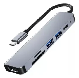 Hub Adaptador 6 Em 1 Usb C Hdmi Slot Cart�o Sd Micro Sd 5gbs Cor Prateado