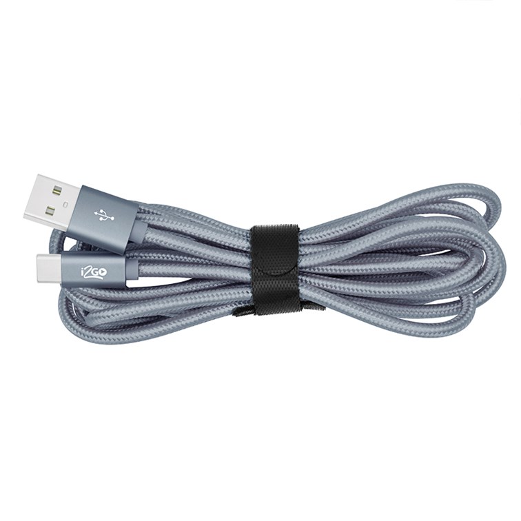 Cabo USB-C + USB-C com adaptador USB-A I2GO 2m 3A Nylon Trançado Chumbo -  I2GO PRO