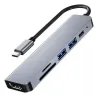 Hub Adaptador 6 Em 1 Usb C Hdmi Slot Cart�o Sd Micro Sd 5gbs Cor Prateado