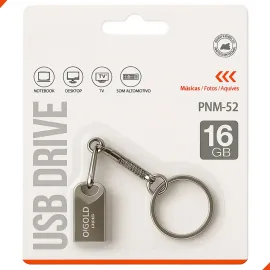 Pendrive a'GOLD 16GB USB 2.0 Metal Prateado com Chaveiro Modelo PNM-52