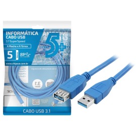 Cabo usb Macho -Usb Femea 3.1 - 5M Azul