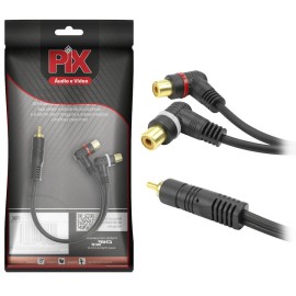  Cabo RCA Automotivo - Y 1 Macho 2 Fmeas 4mm Preto 25cm - 90 Graus 