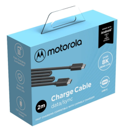 Cabo De Dados Motorola Original USB-C Para USB-C De 2 Metros - Preto